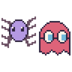 Pixel art Araignée et Fantôme Pac-Man, grille 48 × 48