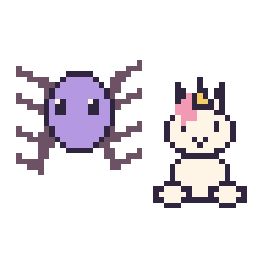 Pixel art Araignée et Licorne assis, grille 48 × 48