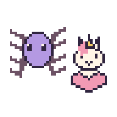 Pixel art Araignée et Licorne avec un cœur, grille 48 × 48