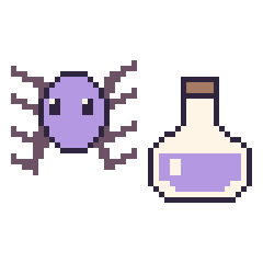 Pixel art Araignée et Potion, grille 48 × 48