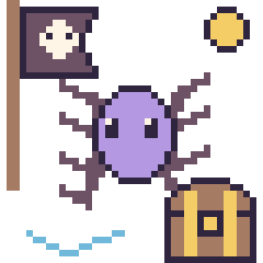 Pixel art Araignée en aventure pirate, grille 40 × 40
