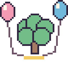 Pixel art Arbre avec des ballons, grille 40 × 40
