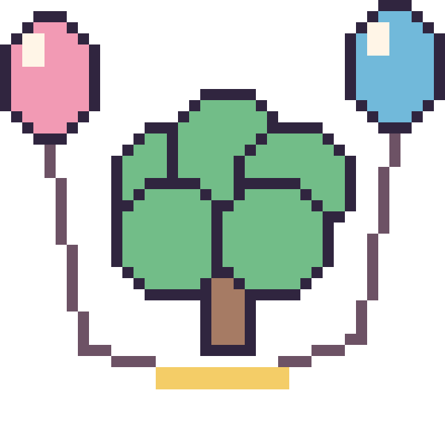 Modèle de pixel art Arbre avec des ballons sur une grille de 40 par 40 cases