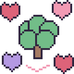 Pixel art Arbre avec des cœurs, grille 40 × 40