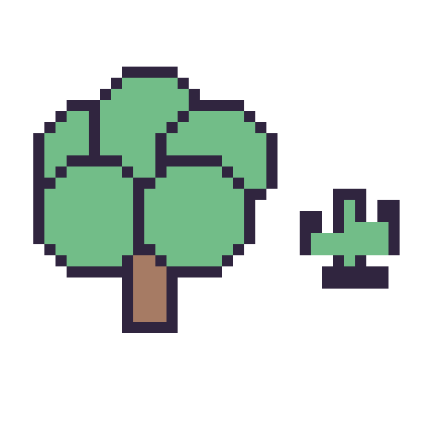 Modèle de pixel art Arbre et Cactus simple 10 × 10 sur une grille de 40 par 40 cases