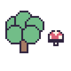 Pixel art Arbre et Champignon simple 10 × 10, grille 40 × 40