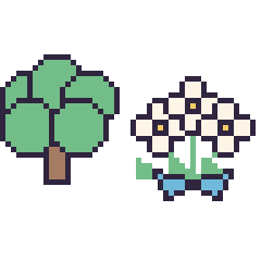 Pixel art Arbre et Marguerite en bouquet, grille 48 × 48
