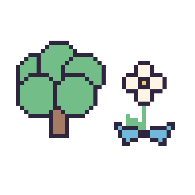 Modèle de pixel art Arbre et Marguerite avec un nœud sur une grille de 48 par 48 cases