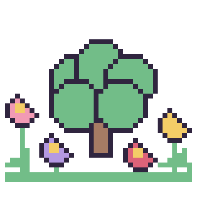 Modèle de pixel art Arbre dans le jardin sur une grille de 40 par 40 cases