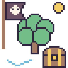 Pixel art Arbre en aventure pirate, grille 40 × 40