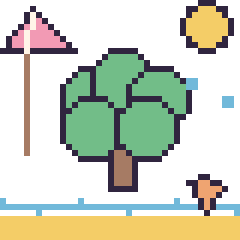 Pixel art Arbre à la plage, grille 40 × 40