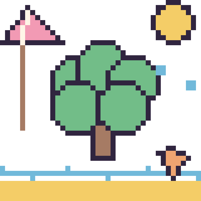 Modèle de pixel art Arbre à la plage sur une grille de 40 par 40 cases