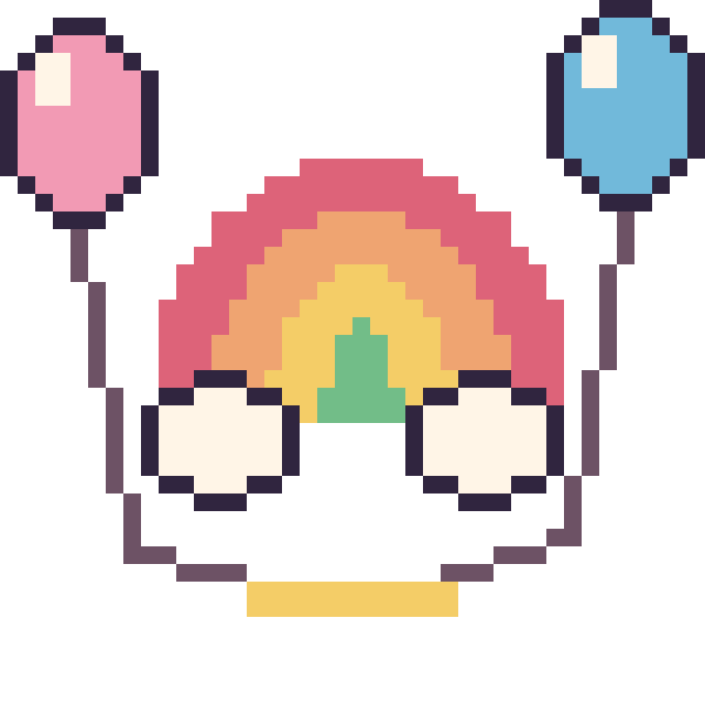Modèle de pixel art Arc-en-ciel avec des ballons sur une grille de 40 par 40 cases