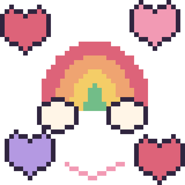 Modèle de pixel art Arc-en-ciel avec des cœurs sur une grille de 40 par 40 cases