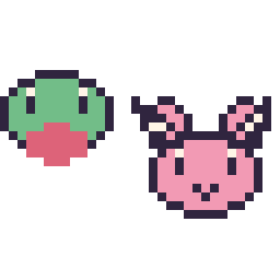 Pixel art Arcko mini et Écrémeuh mini, grille 32 × 32