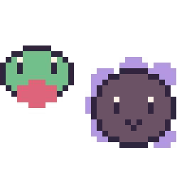 Pixel art Arcko mini et Fantominus mini, grille 32 × 32
