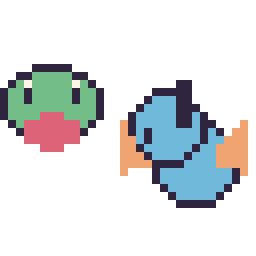 Pixel art Arcko mini et Gobou mini, grille 32 × 32