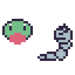 Pixel art Arcko mini et Onix mini, grille 32 × 32