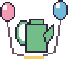 Pixel art Arrosoir avec des ballons, grille 40 × 40
