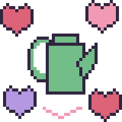 Pixel art Arrosoir avec des cœurs, grille 40 × 40