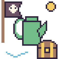Pixel art Arrosoir en aventure pirate, grille 40 × 40