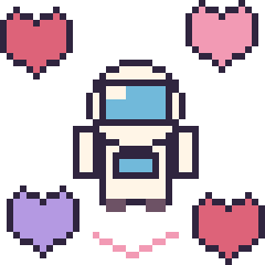 Pixel art Astronaute avec des cœurs, grille 40 × 40