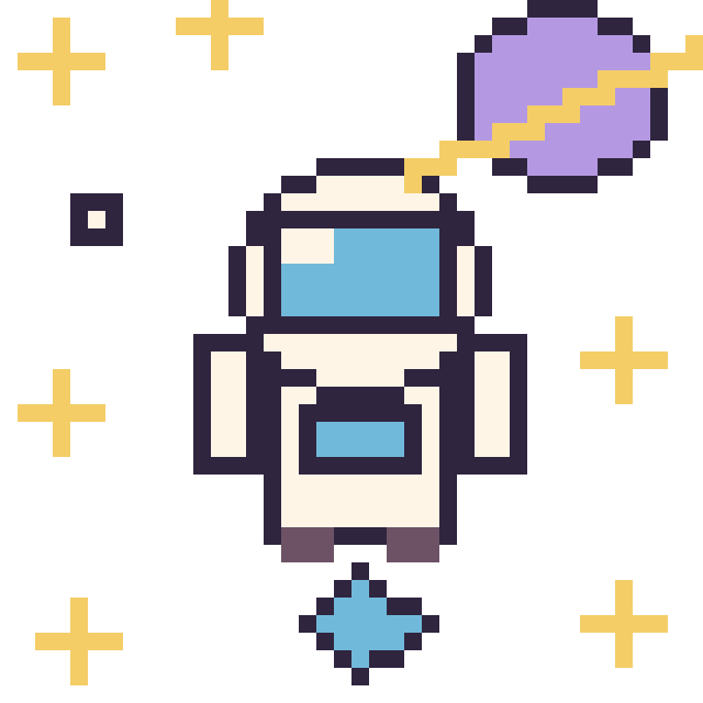 Modèle de pixel art Astronaute dans l’espace sur une grille de 40 par 40 cases