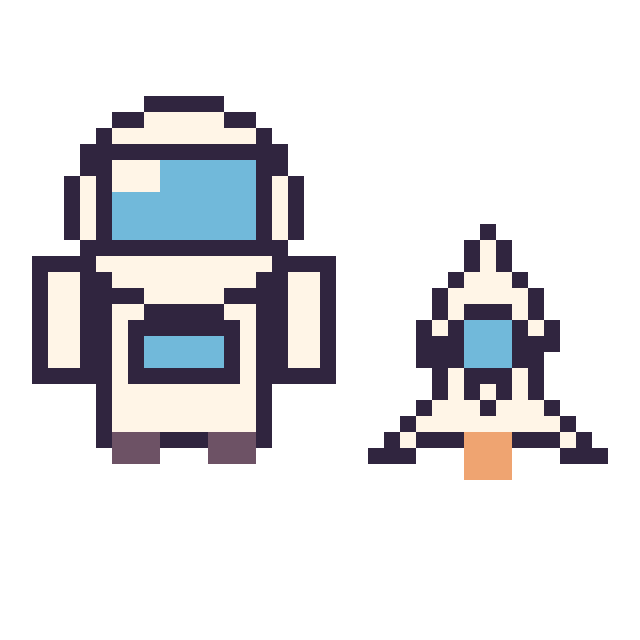 Modèle de pixel art Astronaute et Fusée kawaii 16 × 16 sur une grille de 40 par 40 cases