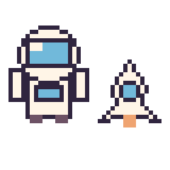 Pixel art Astronaute et Fusée simple 16 × 16, grille 40 × 40