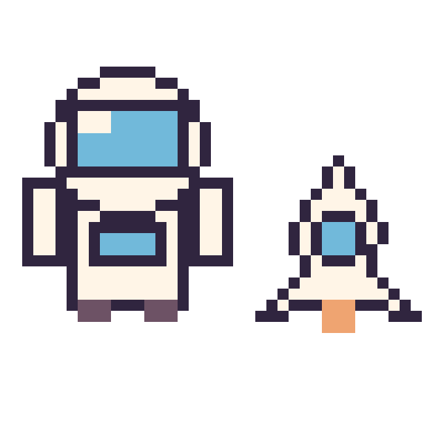 Modèle de pixel art Astronaute et Fusée simple 16 × 16 sur une grille de 40 par 40 cases