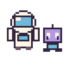 Pixel art Astronaute et Robot kawaii 16 × 16, grille 40 × 40
