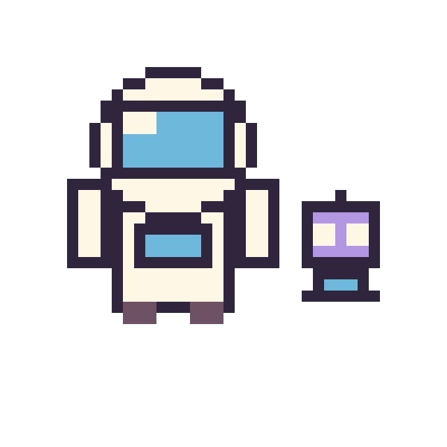 Modèle de pixel art Astronaute et Robot simple 10 × 10 sur une grille de 40 par 40 cases