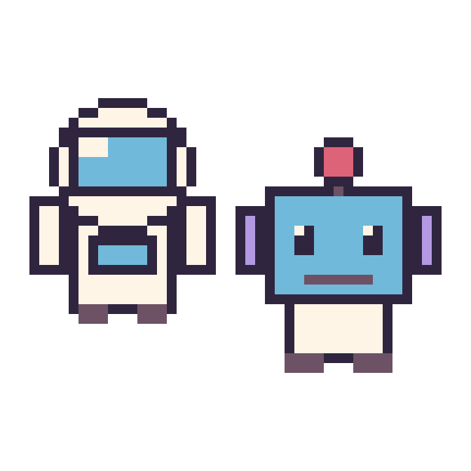 Modèle de pixel art Astronaute et Robot sur une grille de 48 par 48 cases