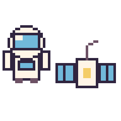Pixel art Astronaute et Satellite, grille 48 × 48