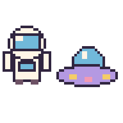 Pixel art Astronaute et Soucoupe volante, grille 48 × 48