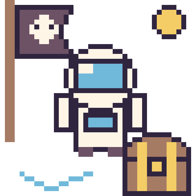 Modèle de pixel art Astronaute en aventure pirate sur une grille de 40 par 40 cases