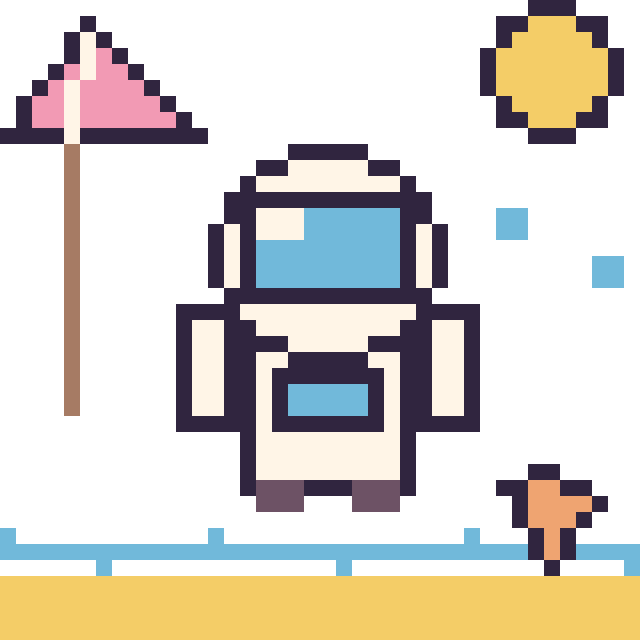 Modèle de pixel art Astronaute à la plage sur une grille de 40 par 40 cases