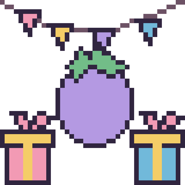 Modèle de pixel art Aubergine pour un anniversaire sur une grille de 40 par 40 cases
