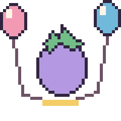 Pixel art Aubergine avec des ballons, grille 40 × 40
