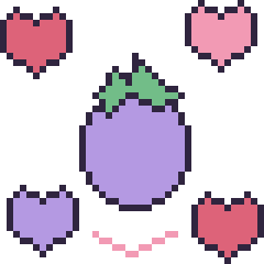 Pixel art Aubergine avec des cœurs, grille 40 × 40