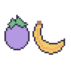 Pixel art Aubergine et Banane, grille 48 × 48