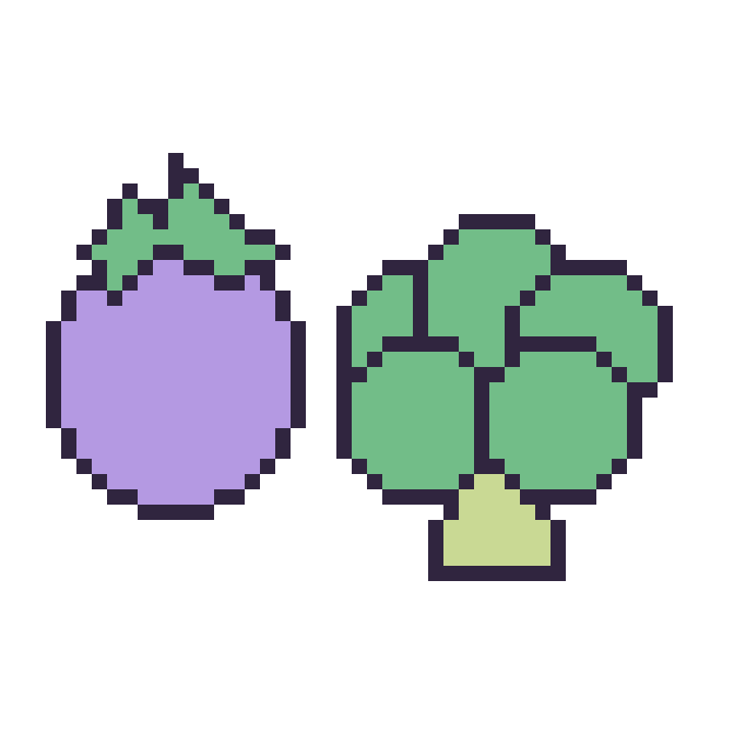 Modèle de pixel art Aubergine et Brocoli sur une grille de 48 par 48 cases