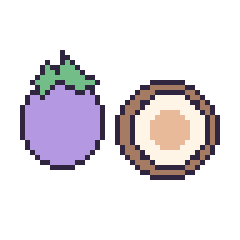 Pixel art Aubergine et Noix de coco, grille 48 × 48