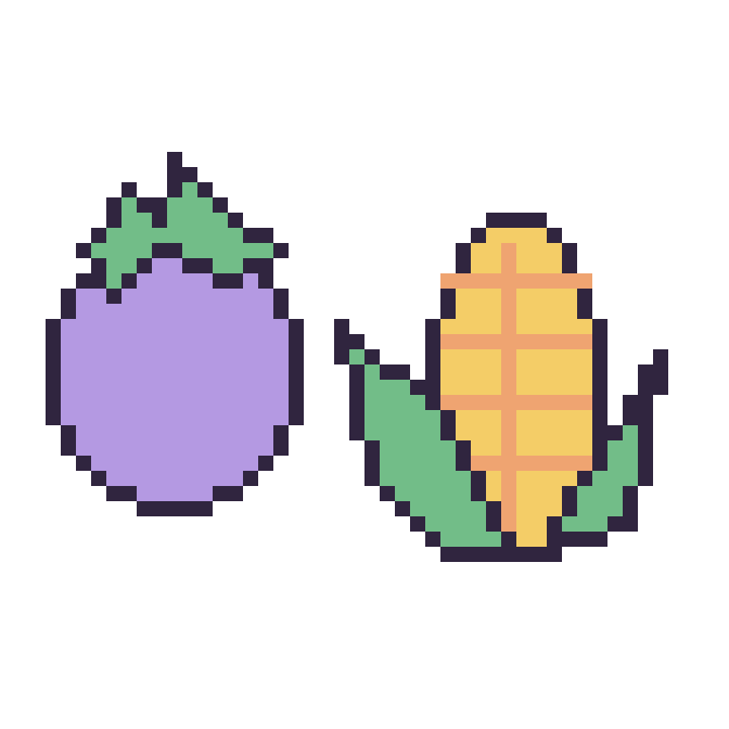 Modèle de pixel art Aubergine et Maïs sur une grille de 48 par 48 cases