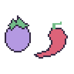 Pixel art Aubergine et Piment, grille 48 × 48