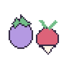 Pixel art Aubergine et Radis, grille 48 × 48