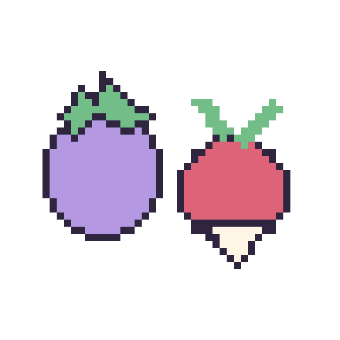 Modèle de pixel art Aubergine et Radis sur une grille de 48 par 48 cases