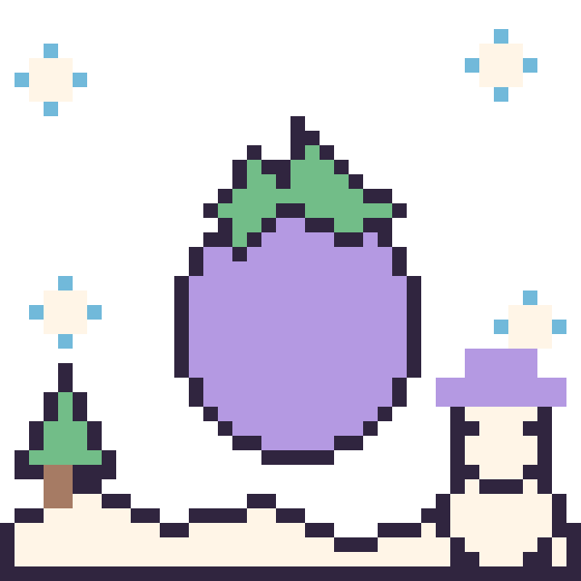 Modèle de pixel art Aubergine en hiver sur une grille de 40 par 40 cases