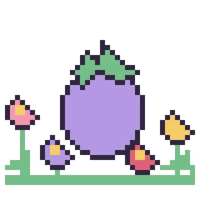 Modèle de pixel art Aubergine dans le jardin sur une grille de 40 par 40 cases