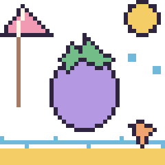 Pixel art Aubergine à la plage, grille 40 × 40